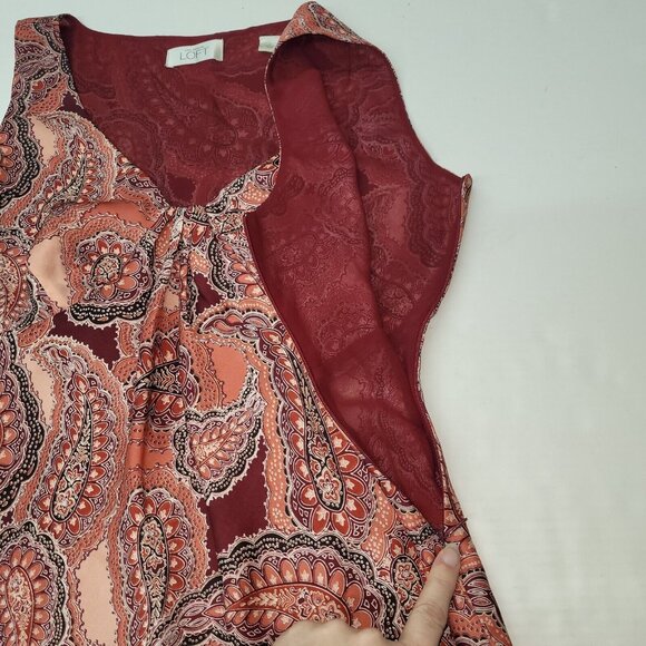 Loft Top Womens 2 Paisley Print Sleeveless Lined Zip Side Tank Shell Office - Picture 8 of 10